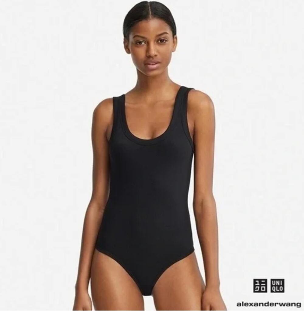 Alexander Wang x Uniqlo Heattech Black Ribbed Scoop Back Thong Bodysuit Size M